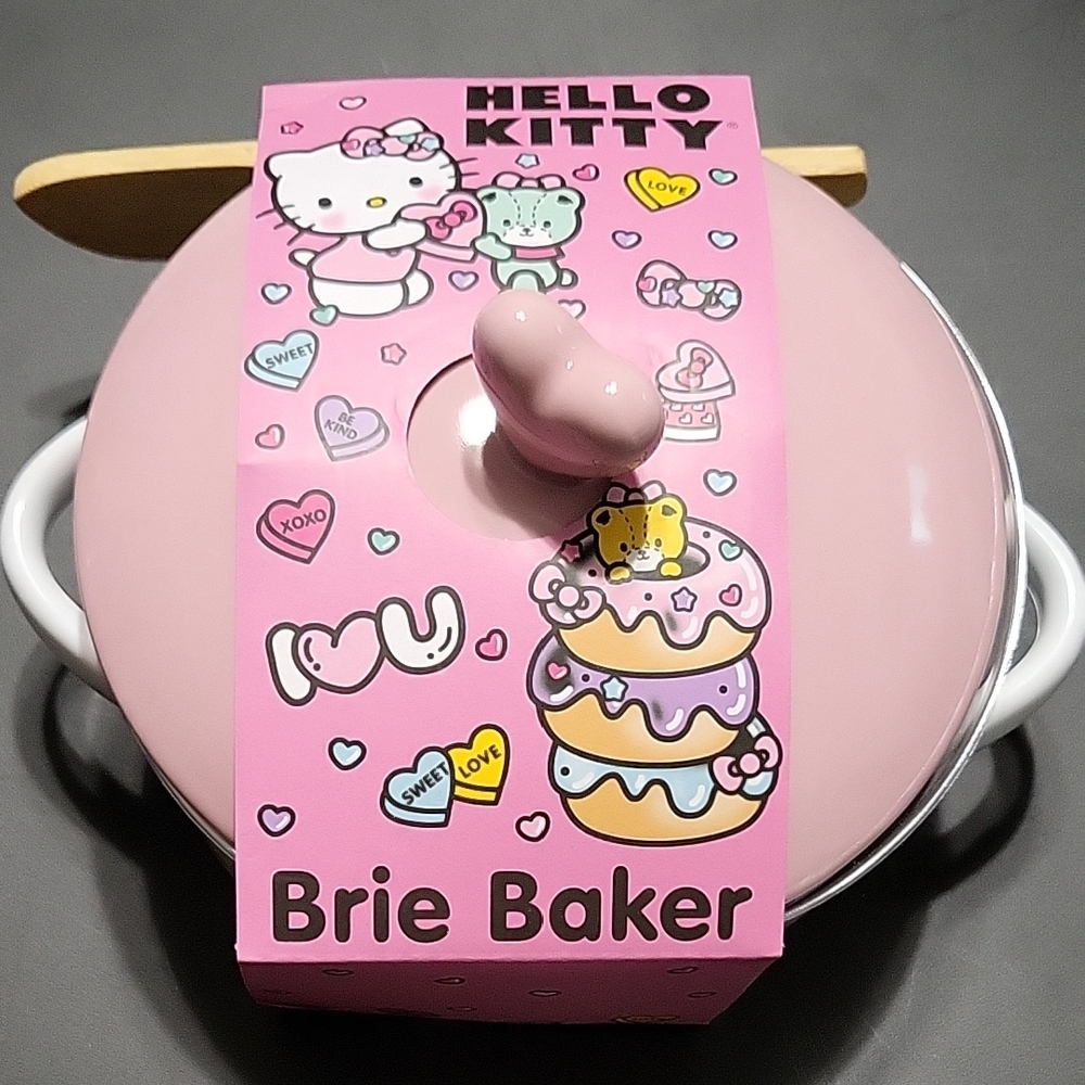 Hello Kitty Pink and White Brie Baker with Adorable Sweethearts Design.